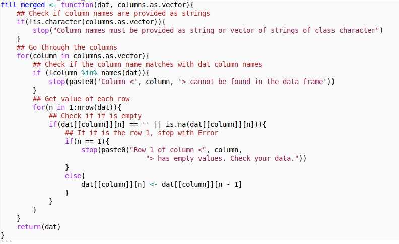 R function to fill in merged cells