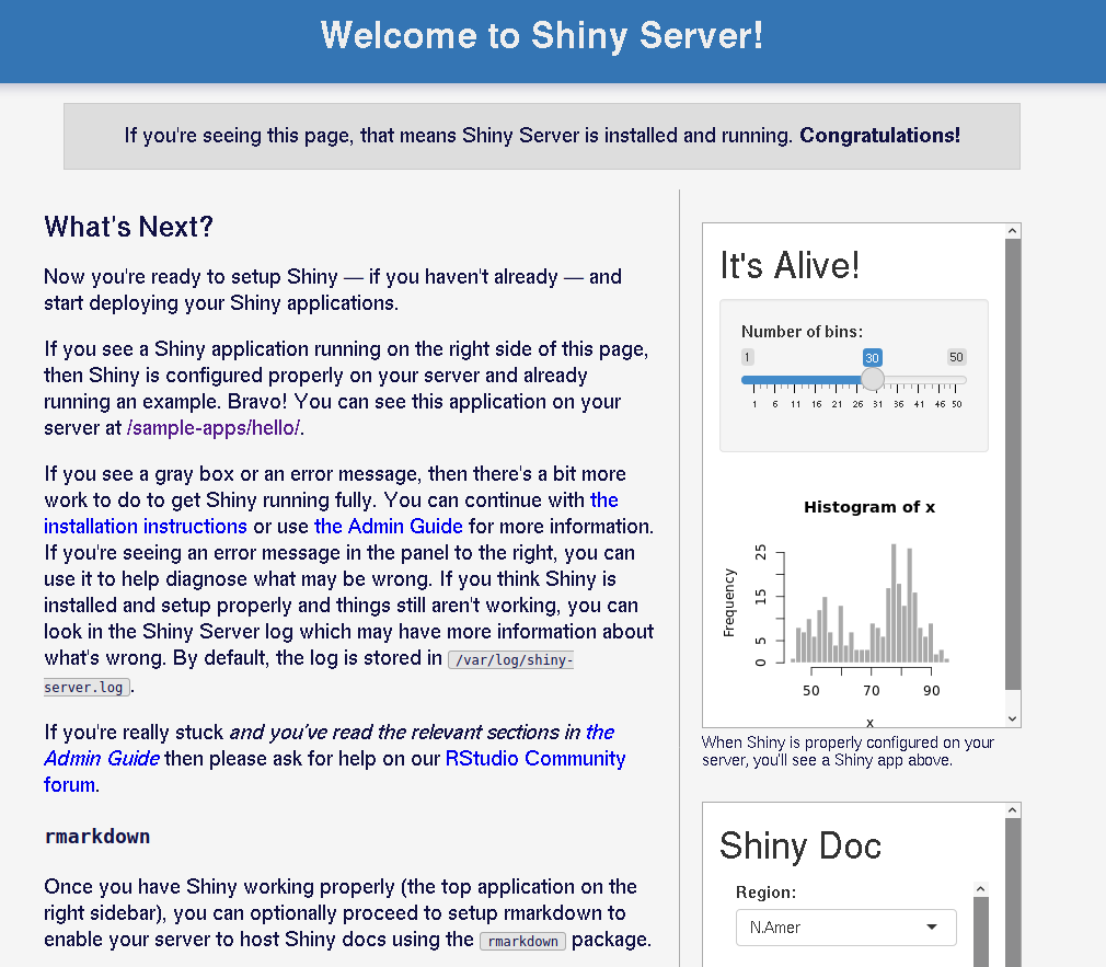 Shiny welcome page