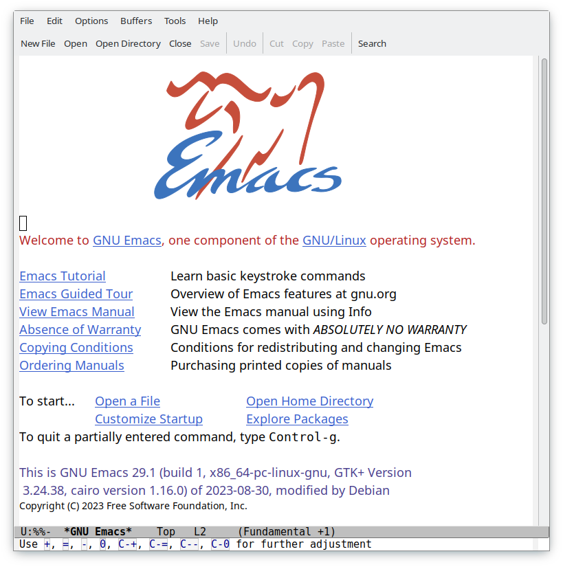 Emacs welcome screen
